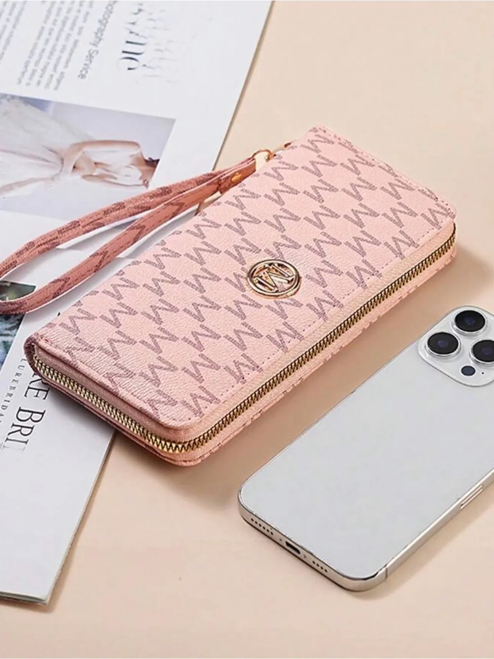 Pink Zip-Around Wristlet Wallet